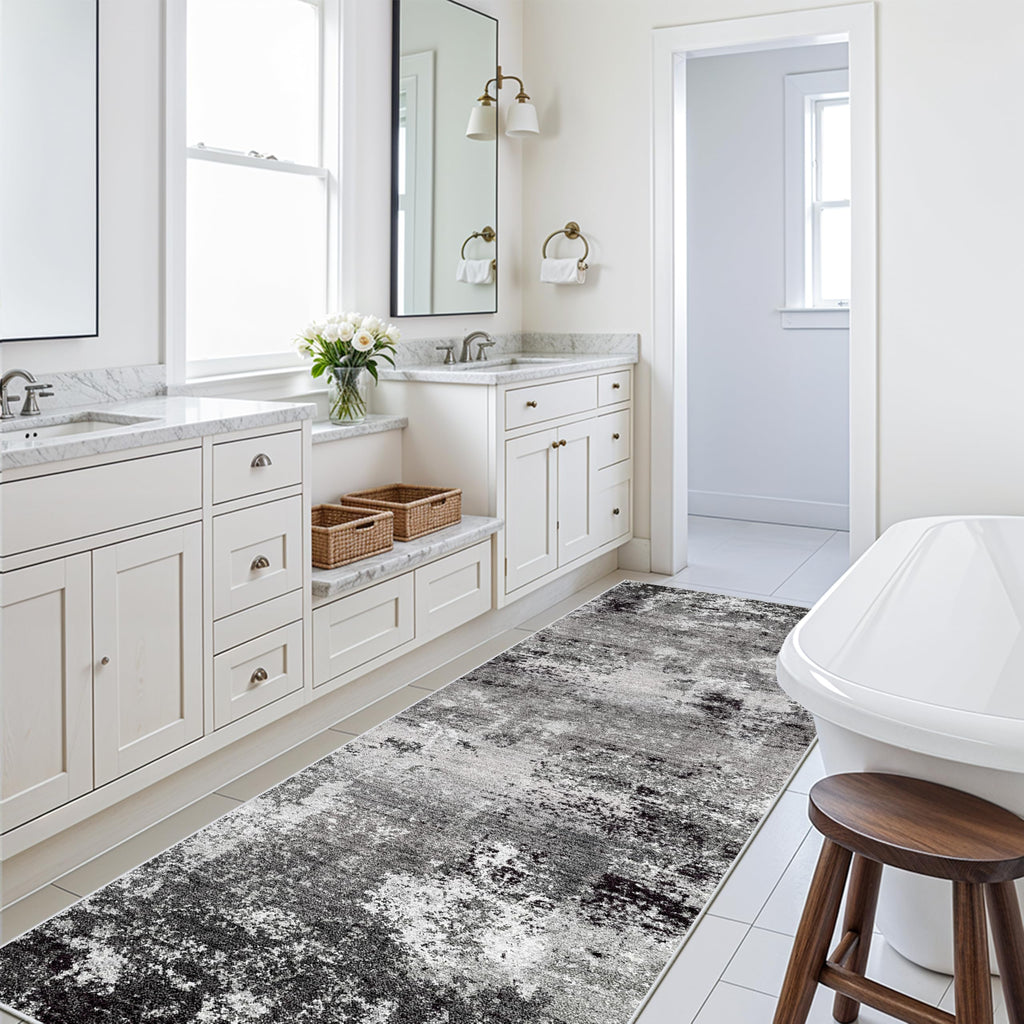 3x12 ft Long Hallway Runner Rug Non-Slip Washable Carpet Runner Entryway Bathroom Modern Abstract Neutral Low-Pile