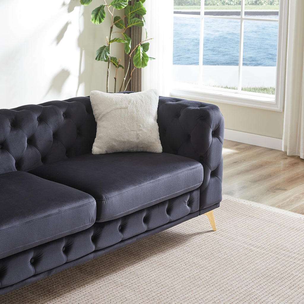 2-Piece Luxury Chesterfield Sofa Set with 2 3-Seater Sofa, Mid-Century 6-Seater Tufted Buttons Couch Set with 4