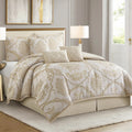 7 Piece Gold Comforter Set, Elegant Jacquard Floral Bed in a Bag, Microfiber Bedding All Seasons with Pillow