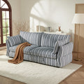 86" Modern Farmhouse Couch - 3 Seater Sofa with Striped Fabric Coastal Storage Sofas with Two Arm Pillows and Wood
