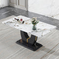 Inspired Saarinen Style 71-Inch White Faux Marble Dining Table with Black Pedestal Base