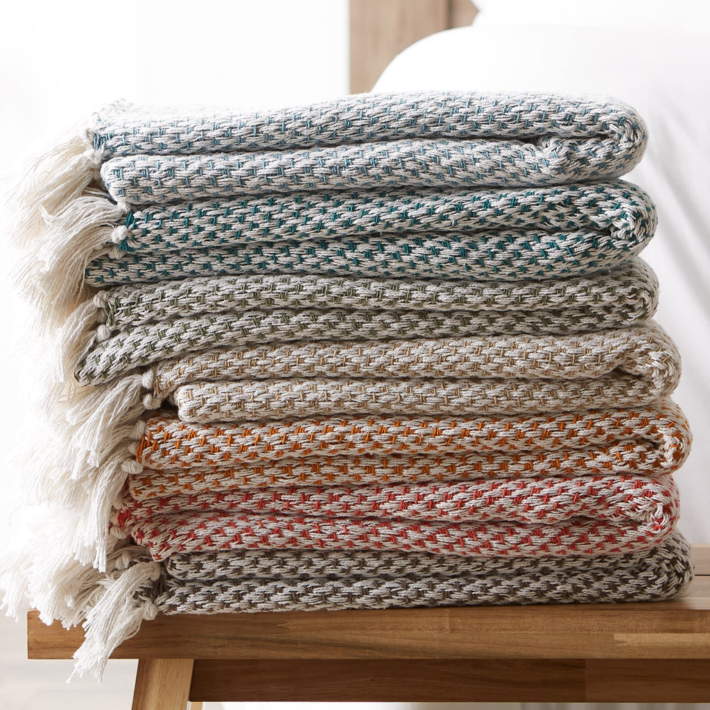 Woven Throw Collection 100% Cotton, Basketweave, 50x60, Pumpkin Spice