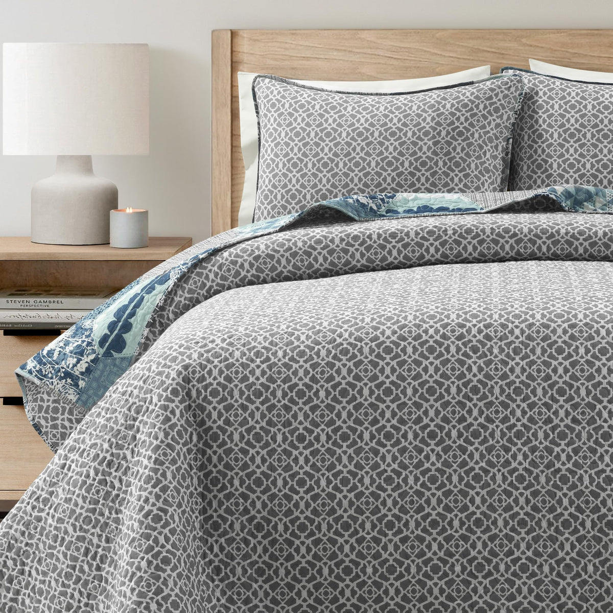Briley Reversible Cotton Quilt 3 Piece Set Dusty Blue - Bedding Set Quilt - Patchwork