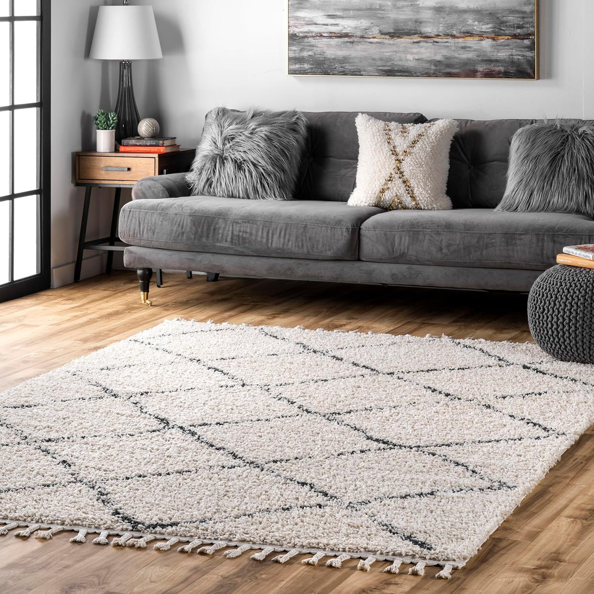 Jessie Off White Trellis Power Loomed Area Rug