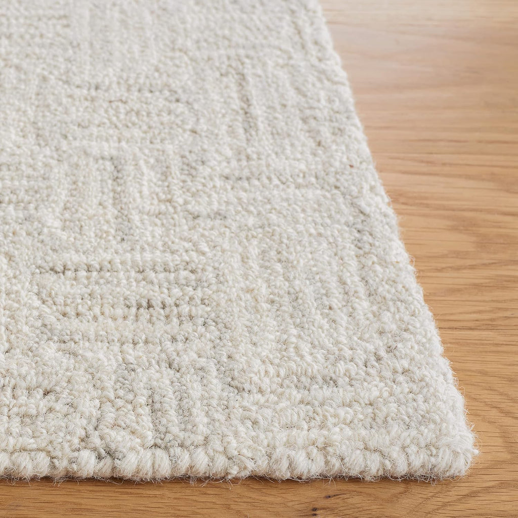 Area Rug - Micro-Loop Collection - Large - Light Grey & Ivory, Handmade Wool, Ideal, Dining Space (MLP537F)