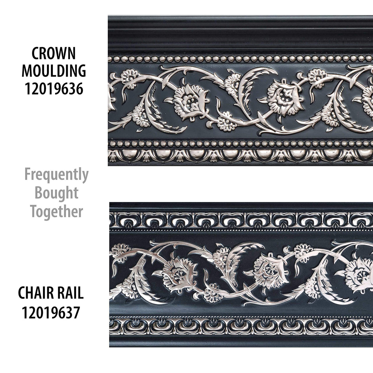 6 Pieces Chair Rail 94 Inch (Silver Floral on Black Chair Rail 94 Inch)