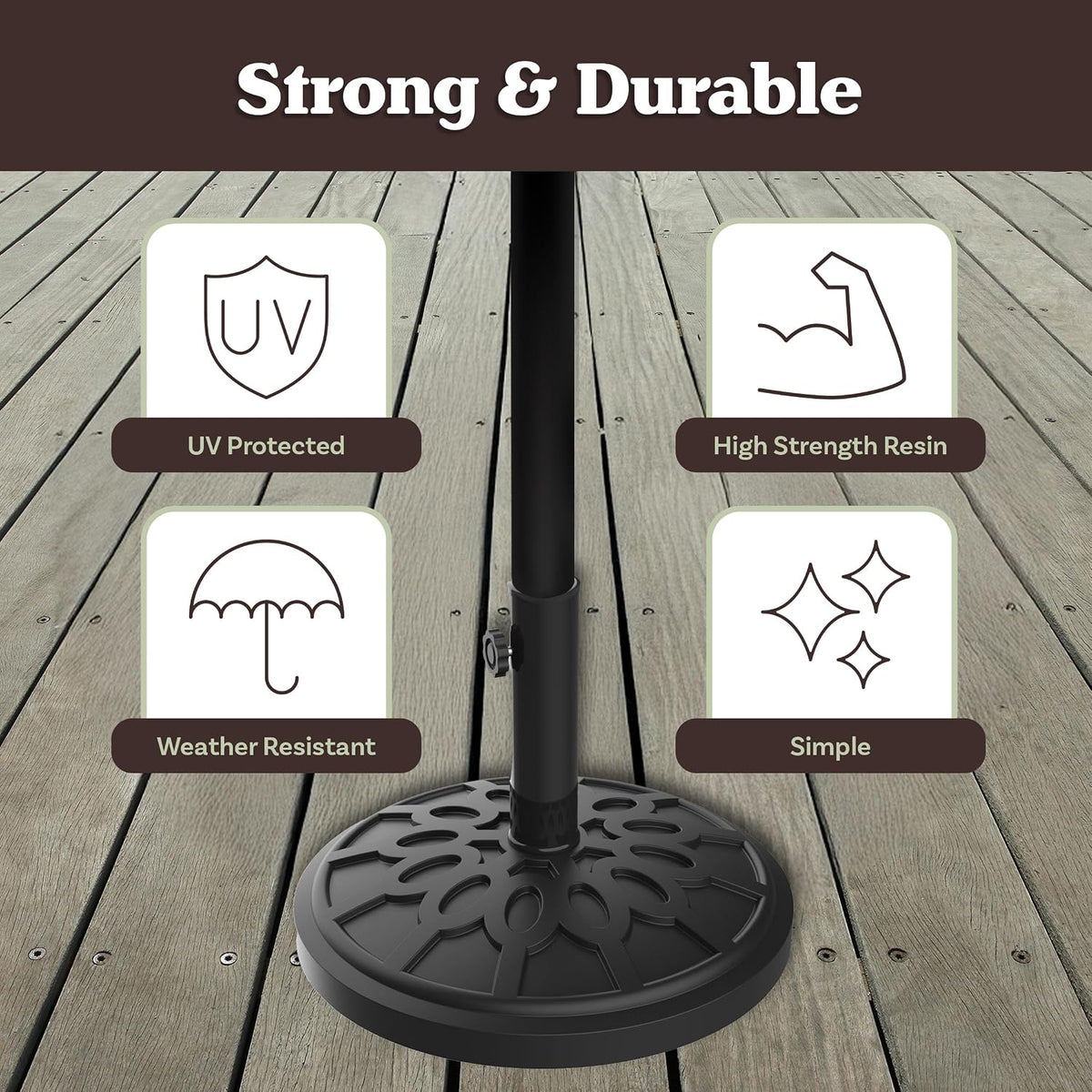 Umbrella Base - Heavy-Duty 19lbs Weighted Outdoor Stand Table, Tilt, and Lightweight Freestanding Umbrellas by (Black)