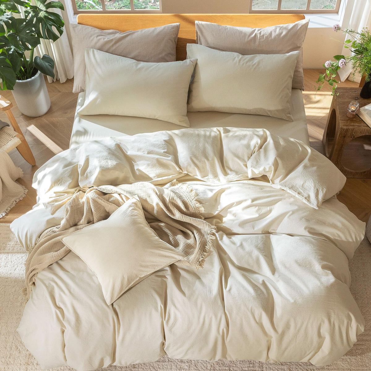Duvet Cover Set 100% Washed Cotton Linen Like Super Plus