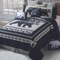 Moon Bear 3-Piece Quilt Set - 90"x90" Reversible Silhouette Cabin Bedding with 2 Standard Pillow Shams