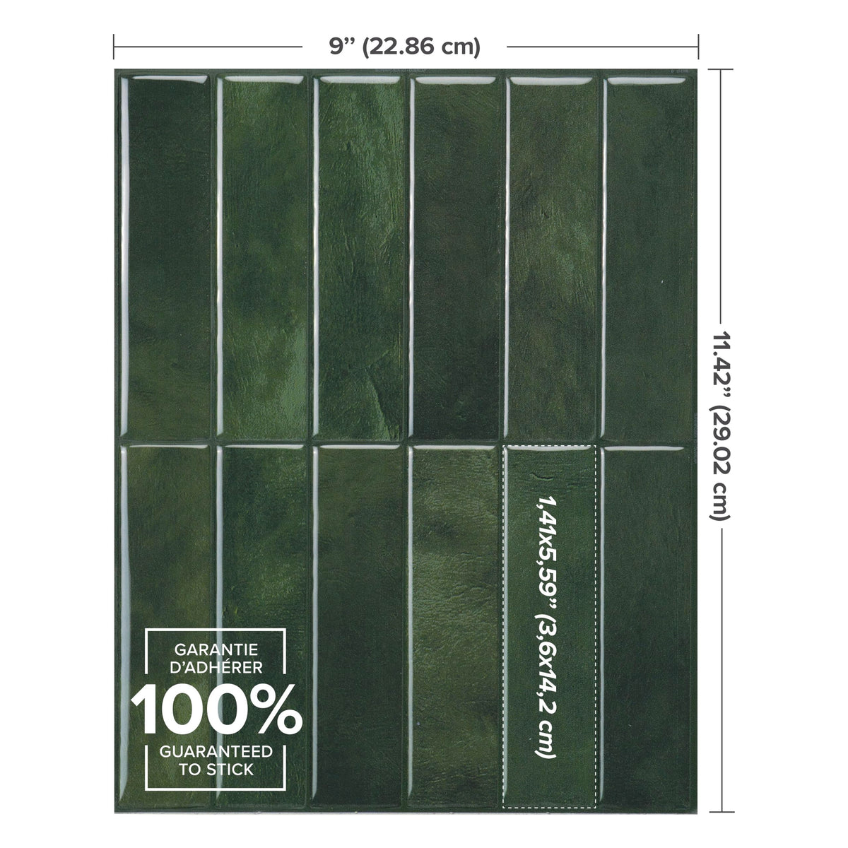 Peel and Stick backsplash, Stacked Forest Green, 11.43"x9"