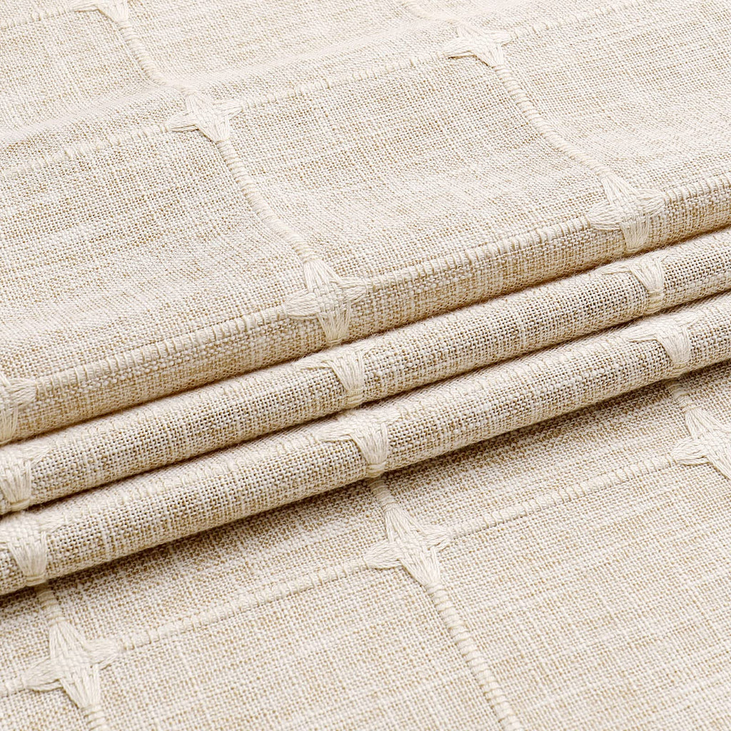 Boho Farmhouse Classic Plaid Linen Tassel Tan Brown, 72x72