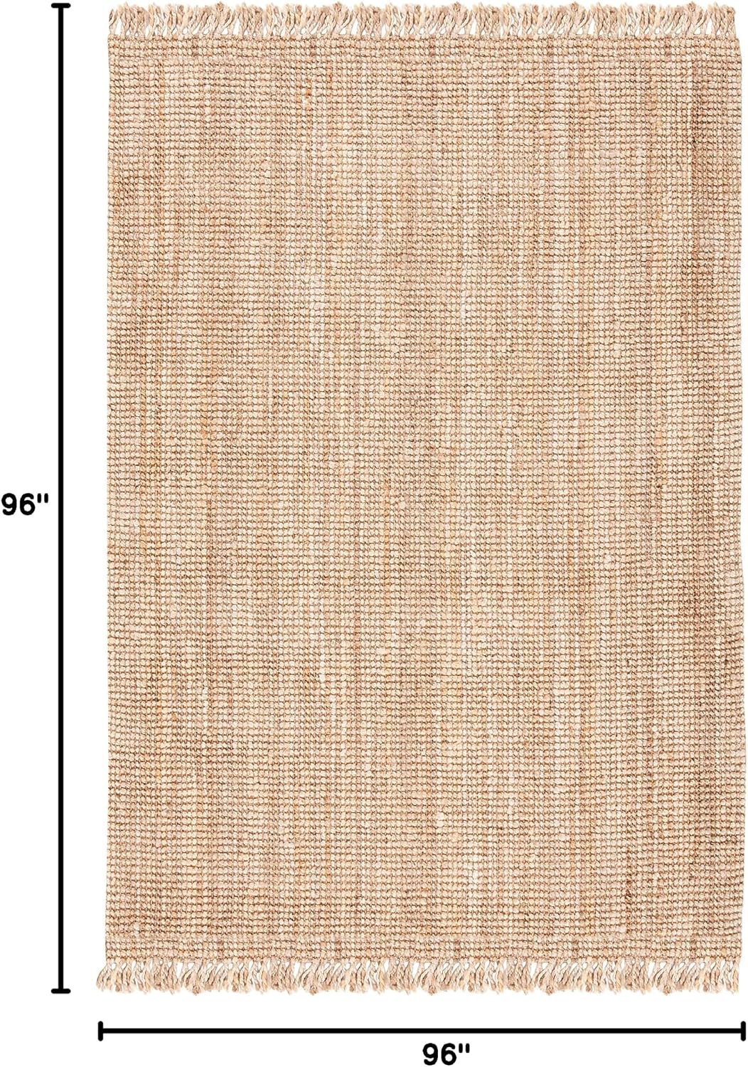 Natural Fiber Collection Area Rug - 8' Square, Natural, Handmade Woven Fringe Jute, Ideal for High Traffic Areas