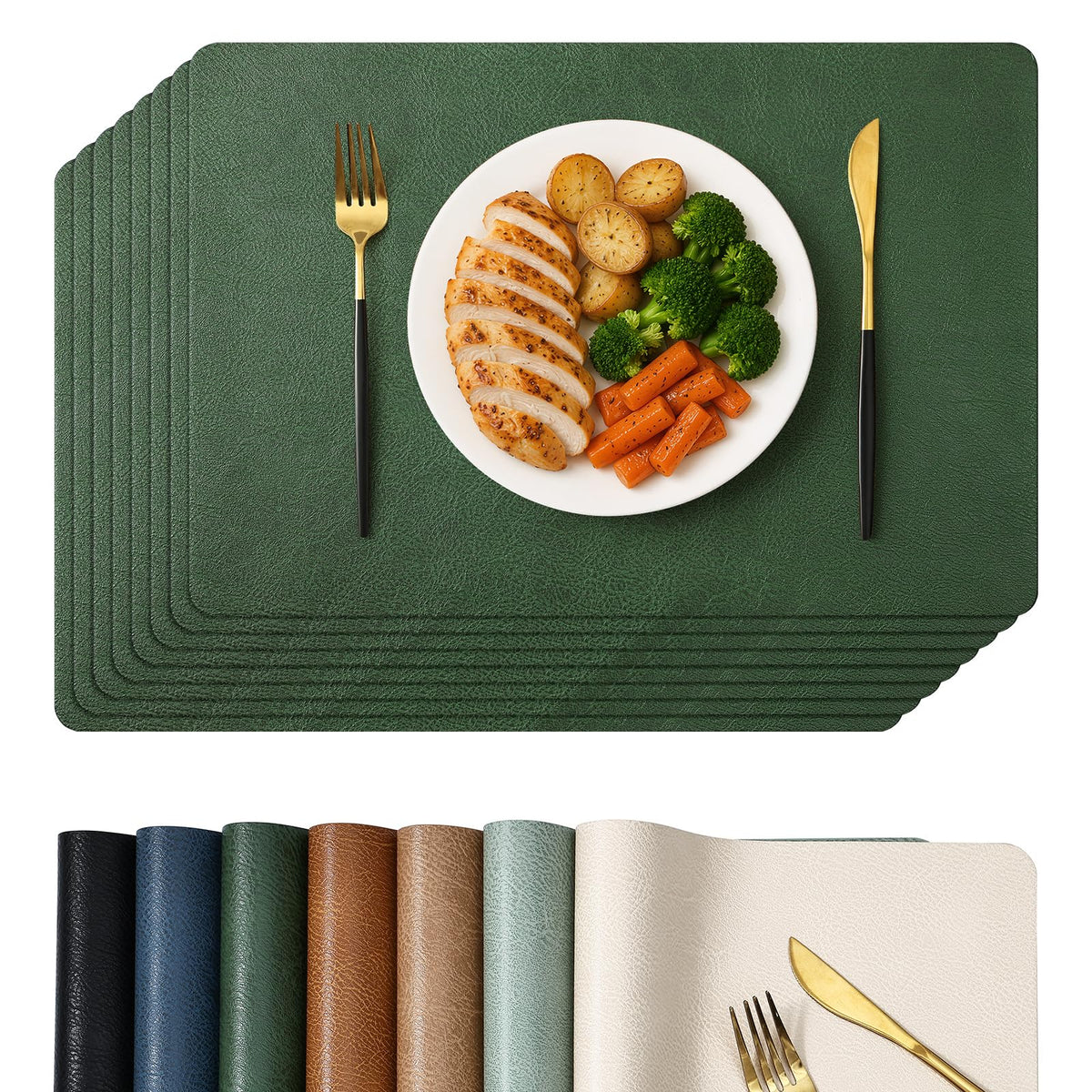 Vinyl Heat Resistant Placemats Set of 8, Forest Green