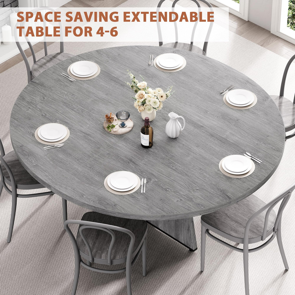 Inspired Saarinen Style Extendable Dining Table, Round Kitchen Dining Room Dinner Table with for 4 6 8 People, Space Saving Modern Oval