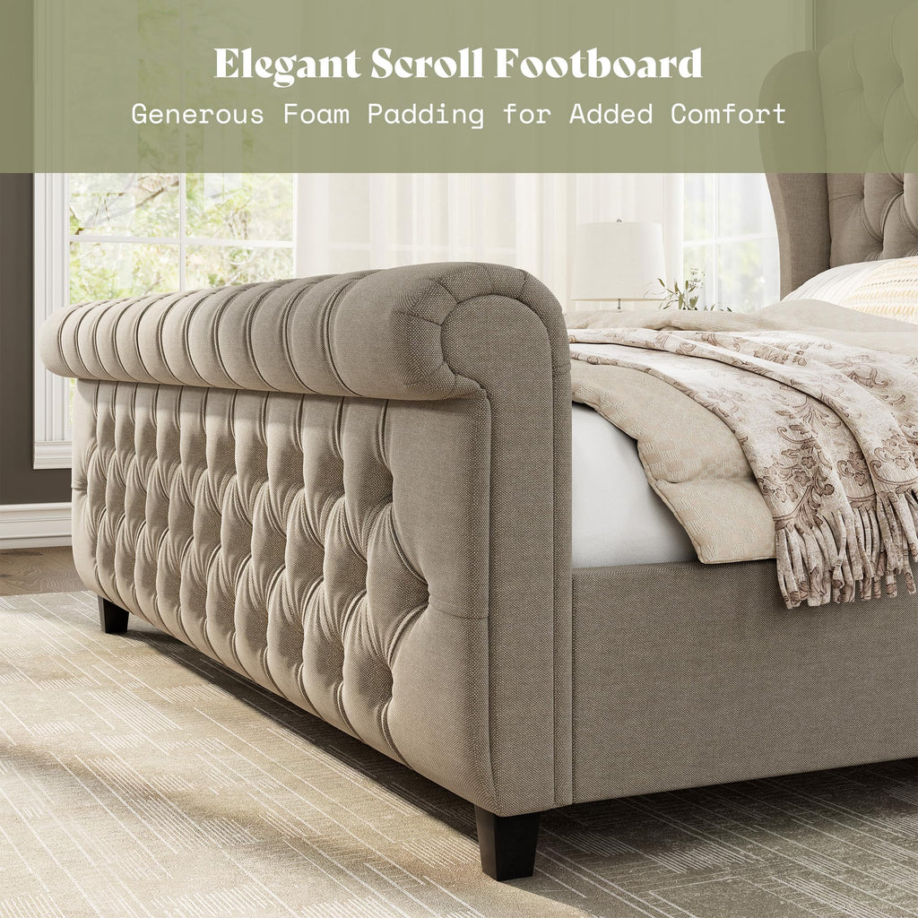 Upholstered Sleigh Platform Bed Frame with Headboard