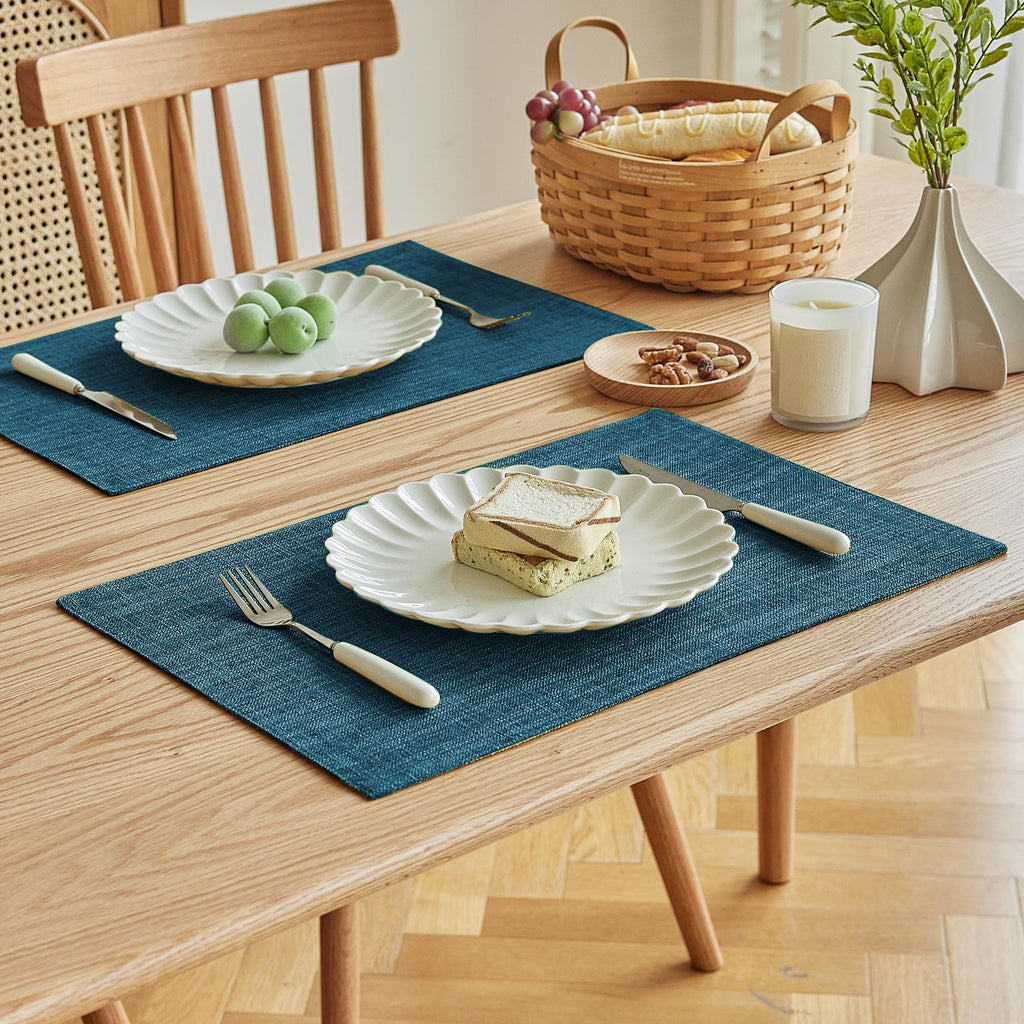 Faux Linen Cloth Placemats Set of 12-12 x 18 Inch, Navy