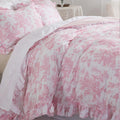 French Country Toile Duvet Cover Set Organic Cotton Farmhouse Bedding Set Pink Pastoral Pattern Breathable