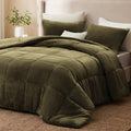Flannel Comforter Set, Plush Jacquard, Olive Green