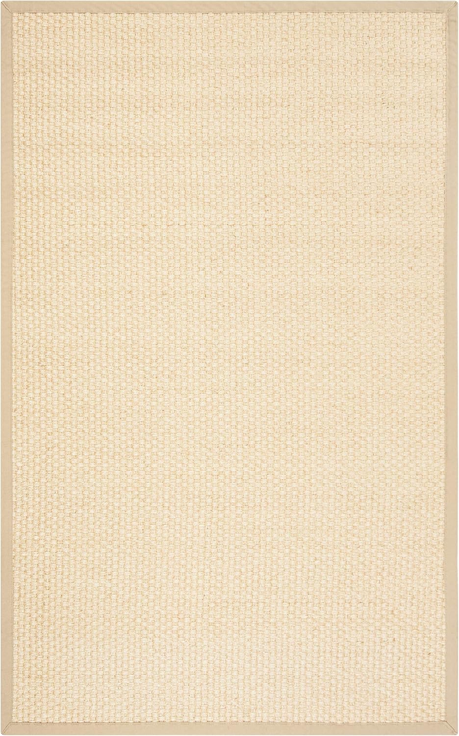 Natural Fiber Collection Accent Rug, Natural & Beige, Rustic Farmhouse Border Sisal Design, Easy Care