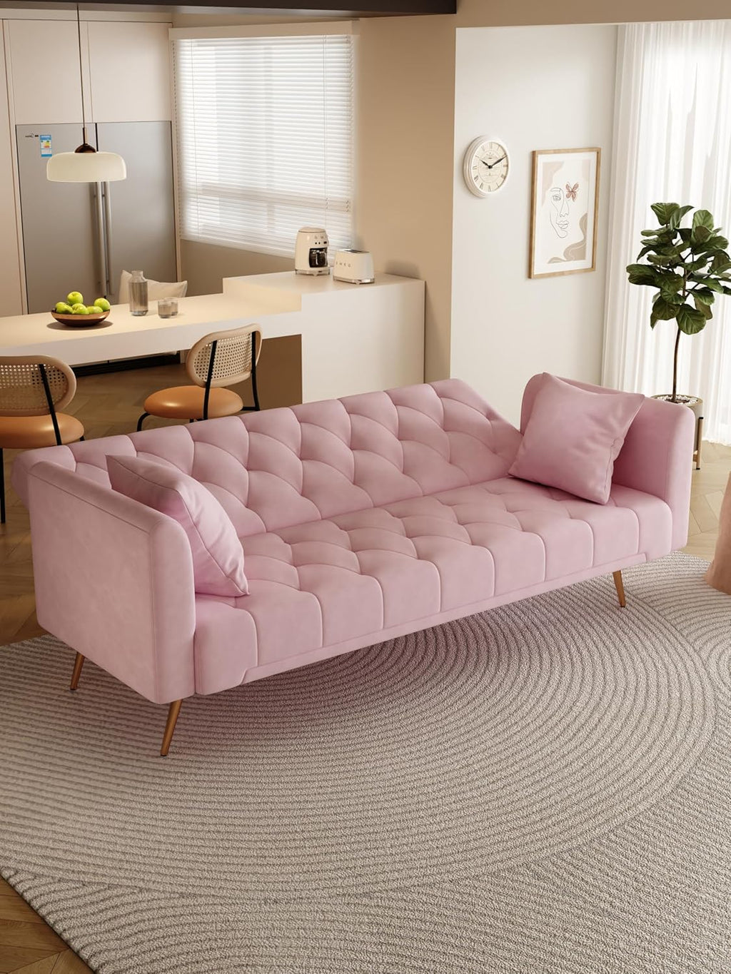 71 INCH Loveseat Sofa with Adjustable Backrest, Upholstered 2 Seater Velvet Couch Bedroom Office Apartment, Pink