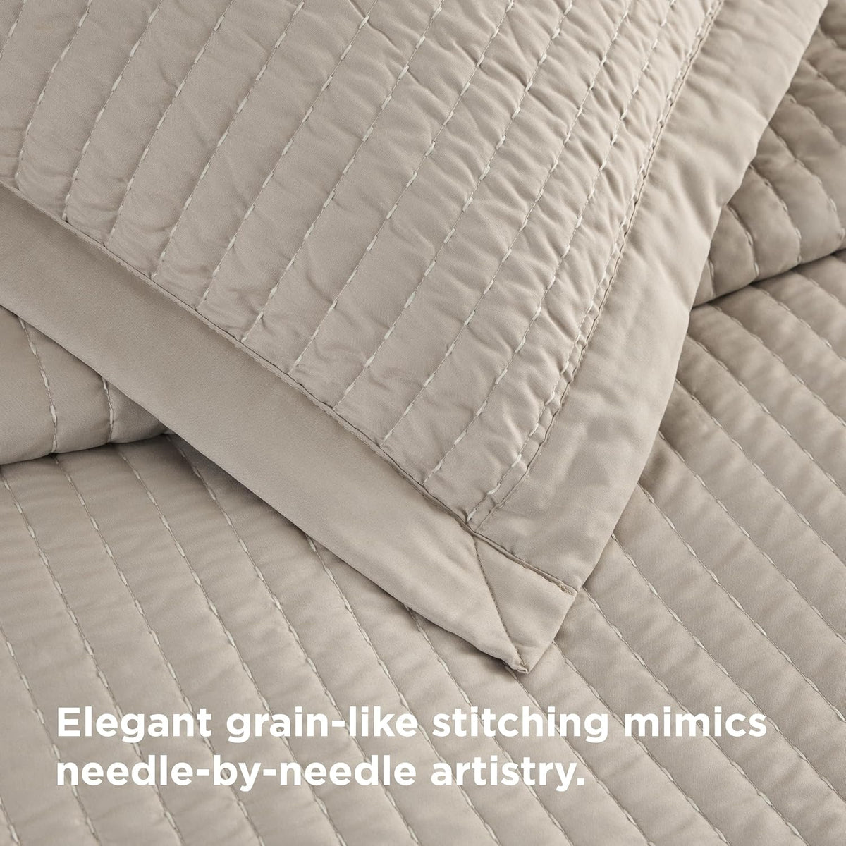 Quilts - Quilt Bedding Set Bedspread Coverlet Comforter, Lightweight Neutral Striped Bedding, 3-Piece Set