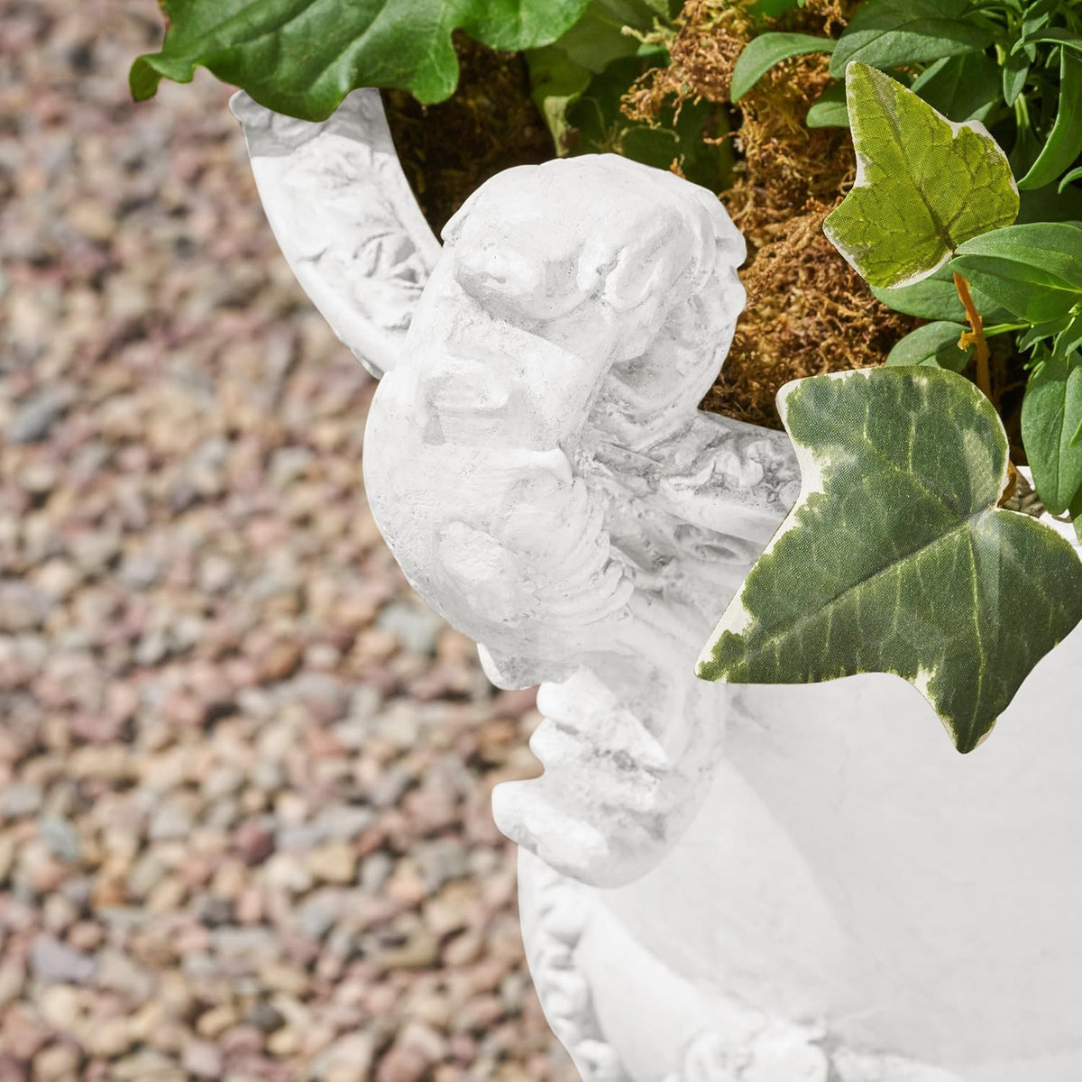 Jorine Patio Planter, Light Concrete Planter, Mid-Centry Gadern Urn, Floral Relif Design, Large Garden Pot, Flower