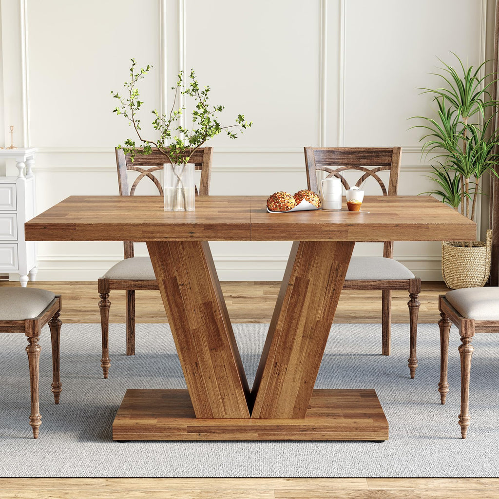 Inspired Saarinen Style 47 Inches Dining Table for 4, Modern Dining Room Tables, Brown Rectangle Kitchen Table with V-Shaped Pedestal, Wooden