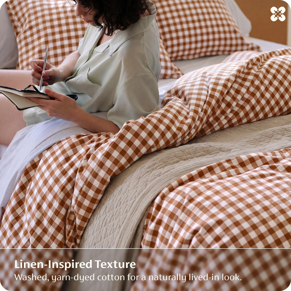 PureWoven Gingham Duvet Cover Set Linen‐Like, 3-PC