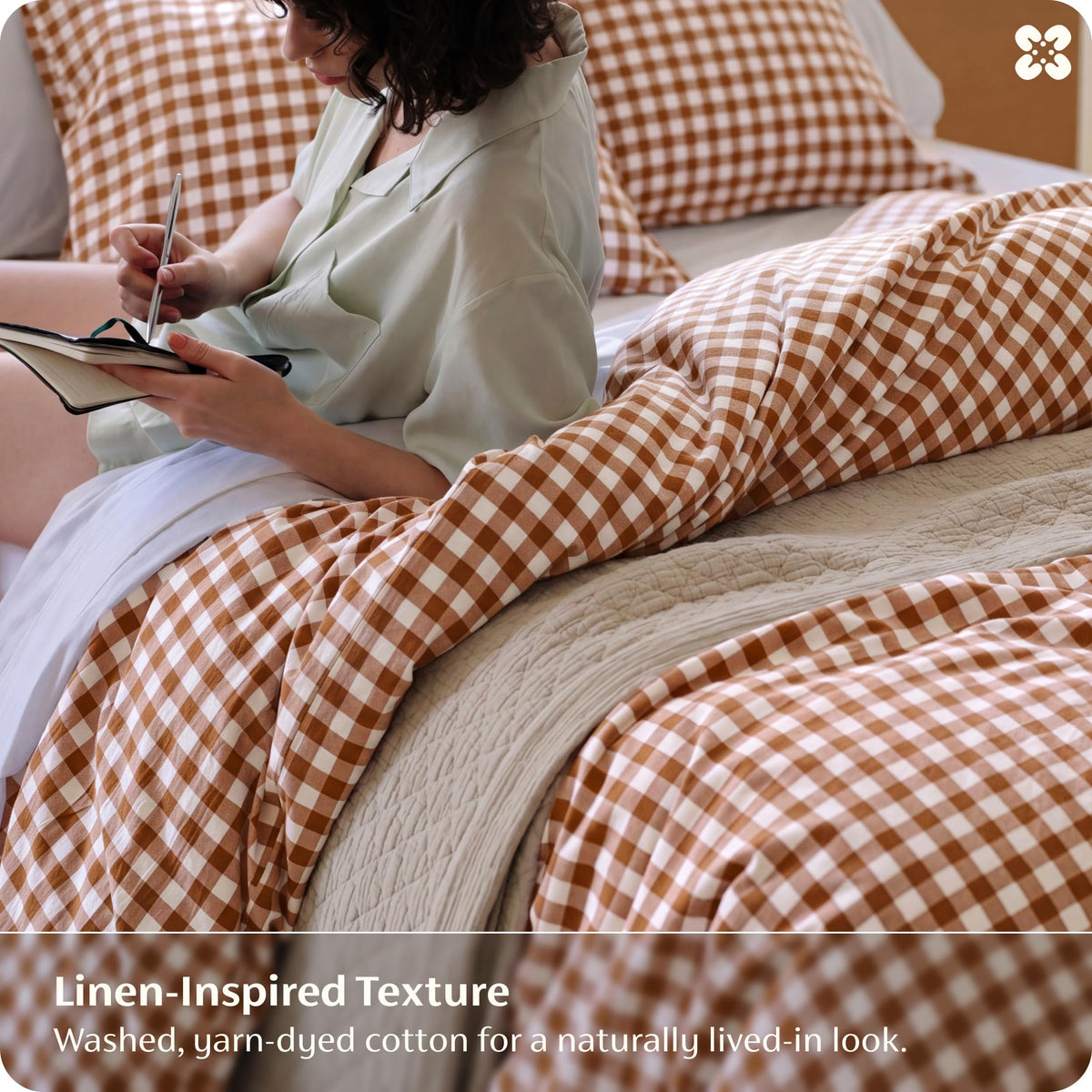 PureWoven Gingham Duvet Cover Set Linen‐Like, 3-PC