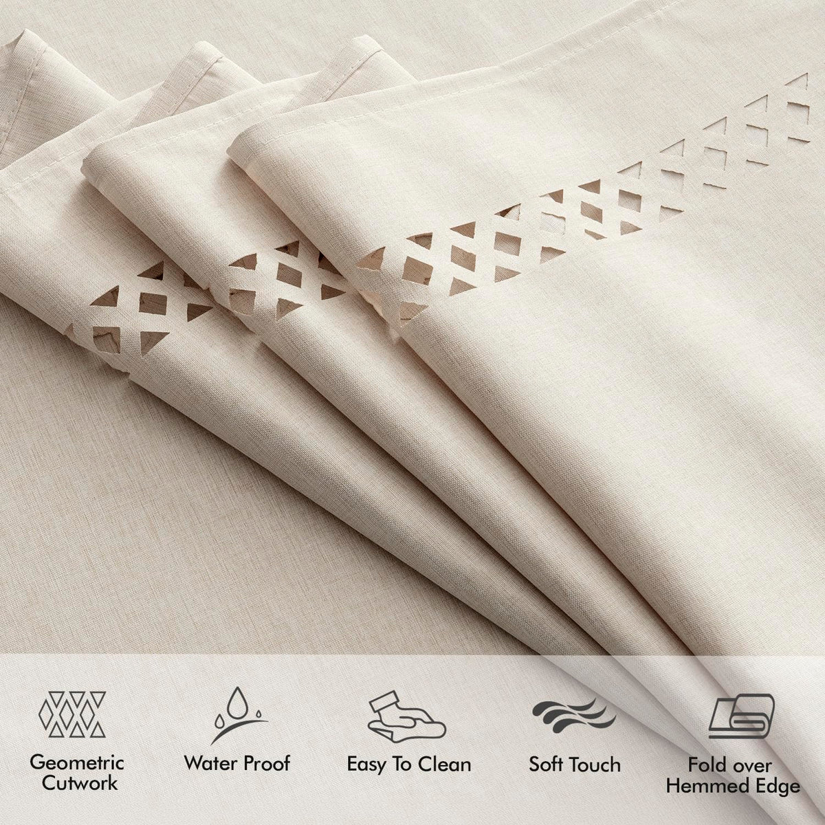 Beige Oval Tablecloth with Decorative Cutouts 60x84 Inch