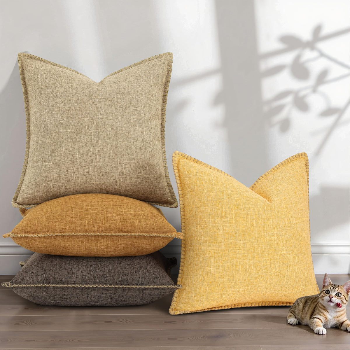 Yellow Faux Linen Outdoor Throw Pillow Covers 12x20 Set of 2