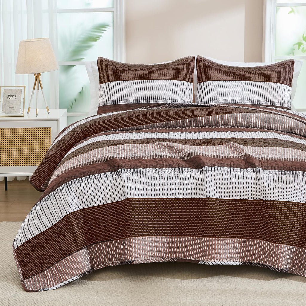 Quilt Set Brown, 3 Pcs Bedspreads & Coverlets