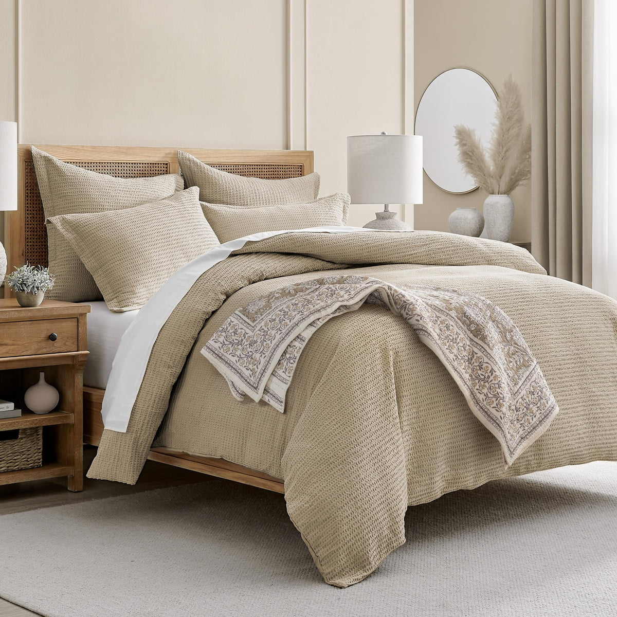 Adare Taupe - Throw - Bordered Floral - Taupe, Grey and Cream -Quilted Throw (50x60in.) - Cotton