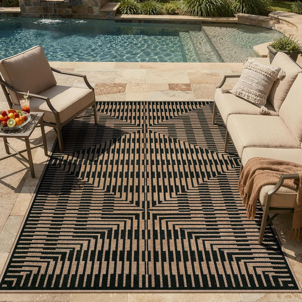 Easy Jute Indoor Outdoor, Washable Striped Area Rug Non Slip