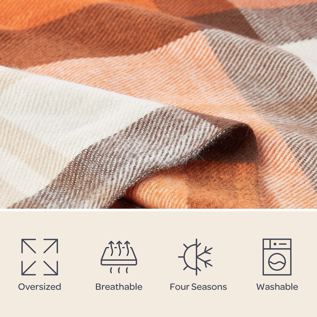 Oversized Throw Blanket for Couch, Spice Orange Plaid, 60" x 70"