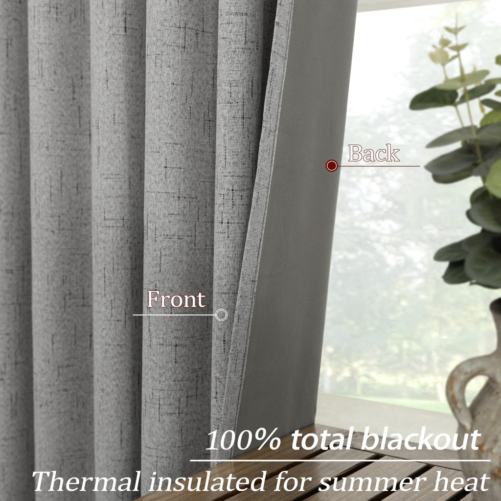 92 Inch Linen Blackout Curtains, Thermal Insulated Room Darkening Drapes Bedroom Large Window Floor Length 2 Panel