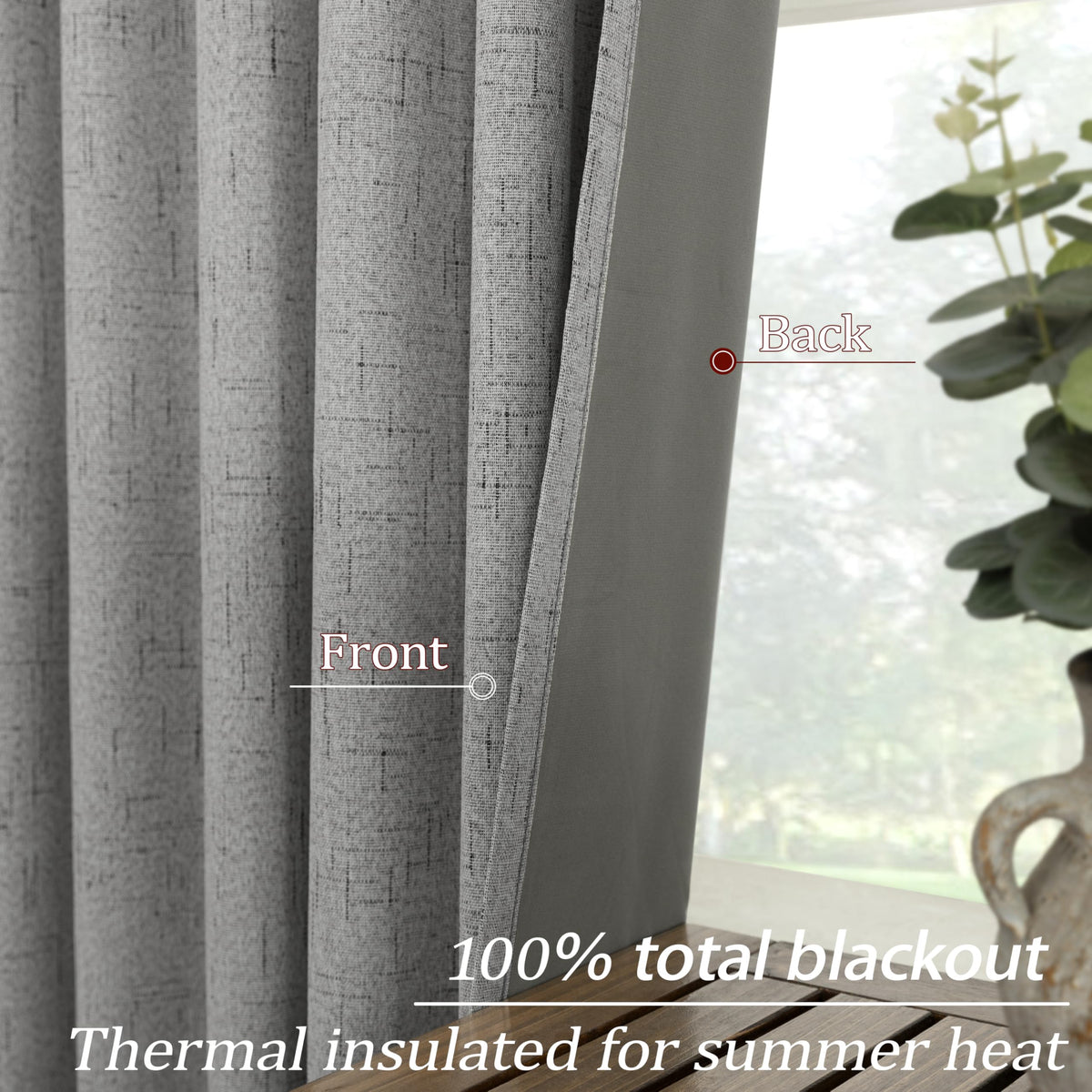 92 Inch Linen Blackout Curtains, Thermal Insulated Room Darkening Drapes Bedroom Large Window Floor Length 2 Panel