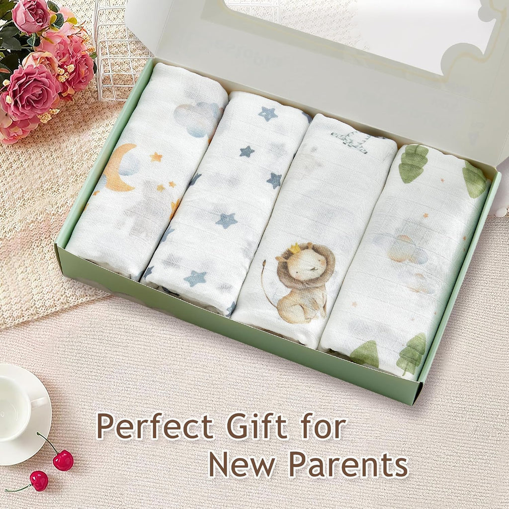 Muslin Baby Swaddle Blankets, Pack 47x47 inches, Breathable 100% Rayon from Bamboo Receiving Blanket, Shower &