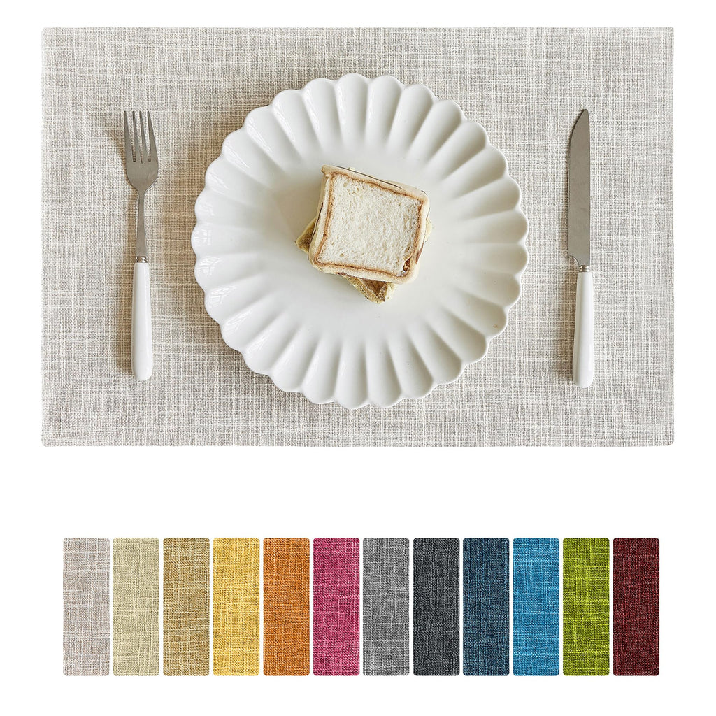Faux Linen Cloth Placemats Set of 4-12 x 18 Inch, Cream