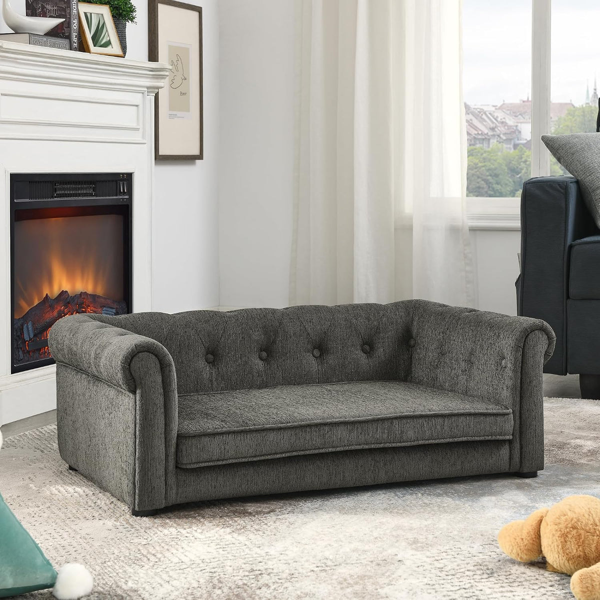 Dog Bed for Medium and Large Dogs, Elevated Pet Sofa Bed, Durable Elevated Couch Bed with Legs, Dark Gray