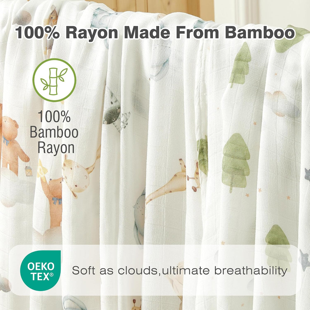 Muslin Baby Swaddle Blankets, Pack 47x47 inches, Breathable 100% Rayon from Bamboo Receiving Blanket, Shower &