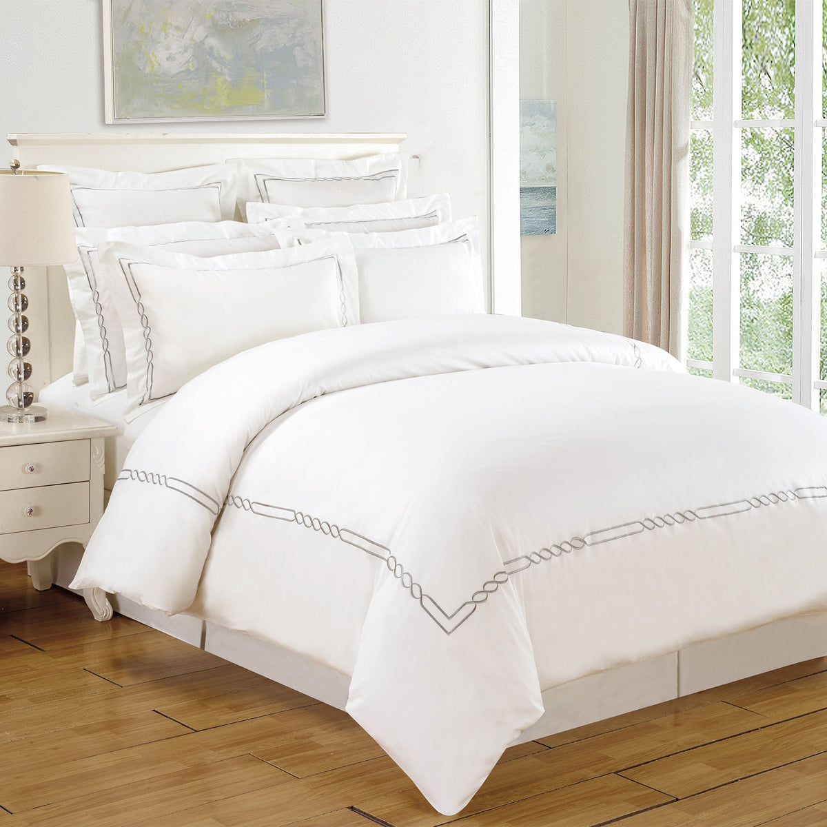 Lorenz Cotton 200 Thread Count Duvet Cover Set, Comforter Cover, Bed Essentials, Embroidered Infinity Border