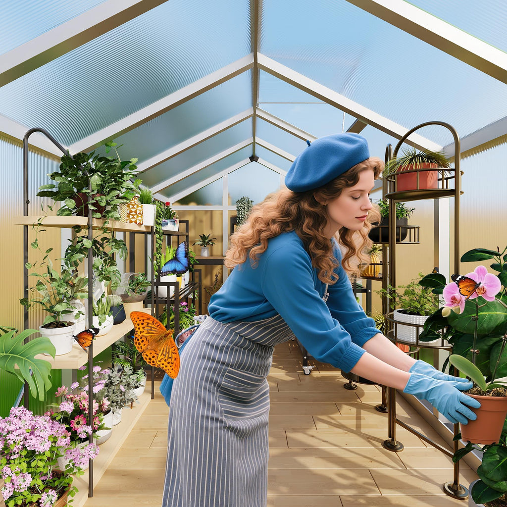 6x10 FT Greenhouse, Easy Assembly Aluminum Polycarbonate Greenhouses for Outdoors with Roof Vent, Large Aluminum