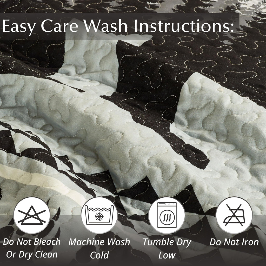 Moon Bear 3-Piece Quilt Set - 90"x90" Reversible Silhouette Cabin Bedding with 2 Standard Pillow Shams