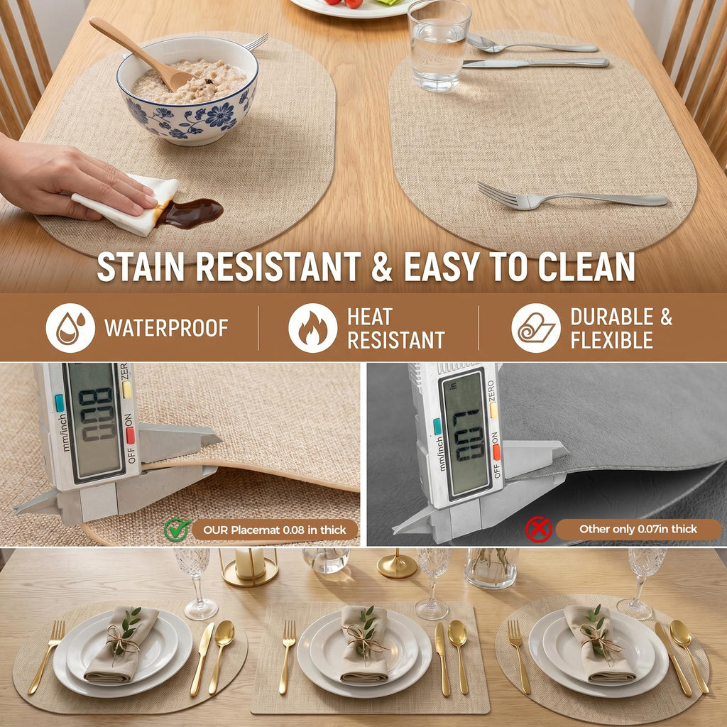 Faux Leather Placemats Set of 4, Wipeable Waterproof Stain Resistant Table Mats, Heat Resistant Thick Placemats with