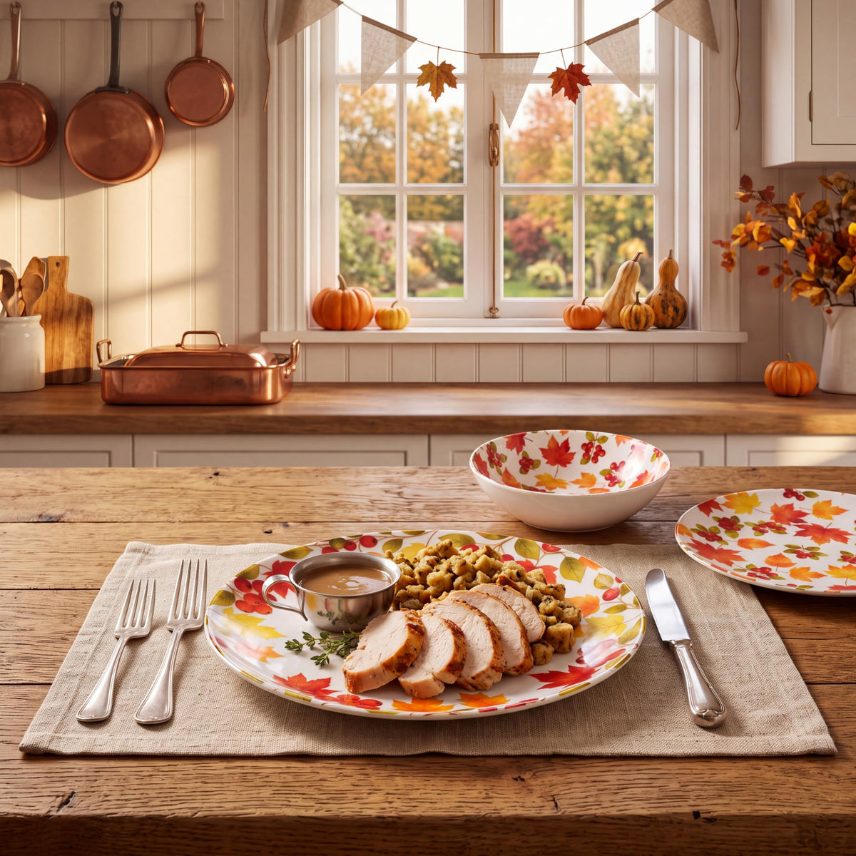 12-Piece Melamine Dinnerware Set, Fall Plates and Bowls Set