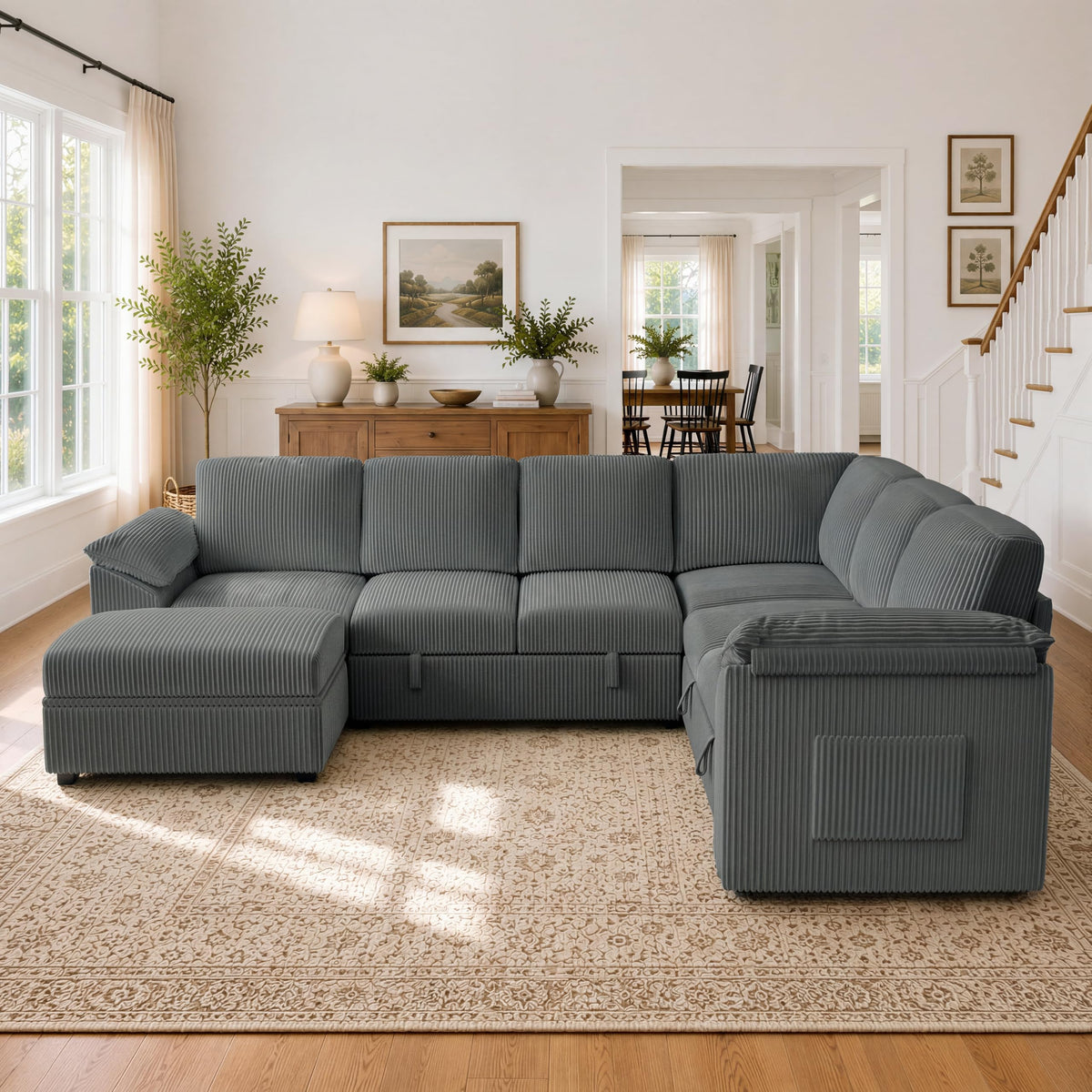 108" Modular Sectional Sleeper Sofa with Pull Out Bed, Dark Grey