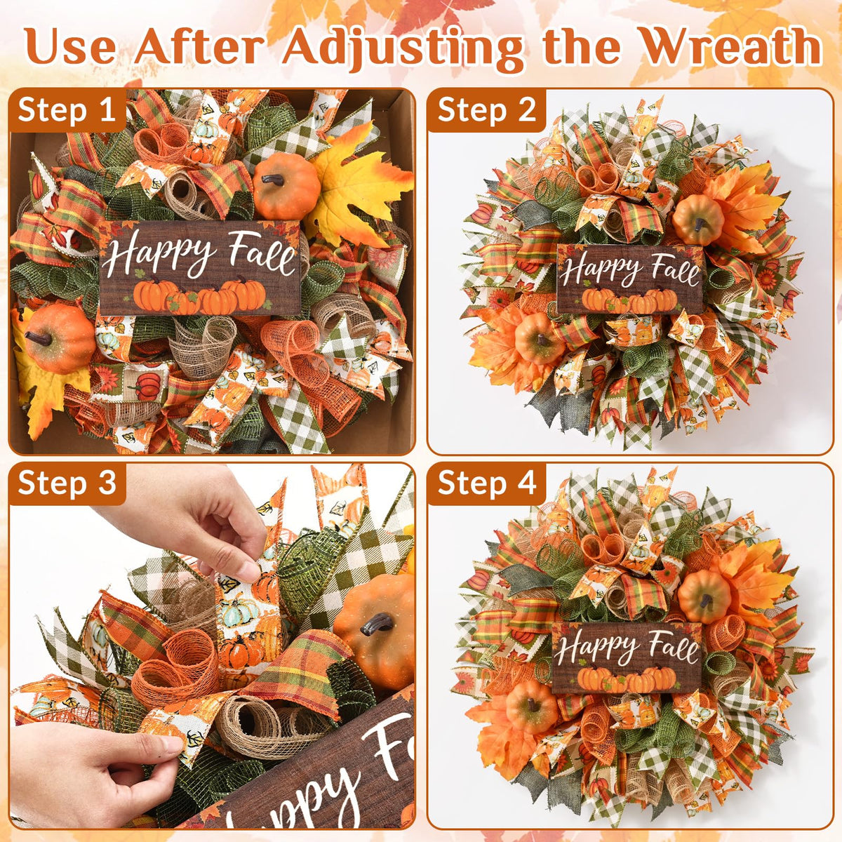 Fall Decor, Fall Wreaths for Front Door, 20" Wreath Mesh Bow with Wood Sign