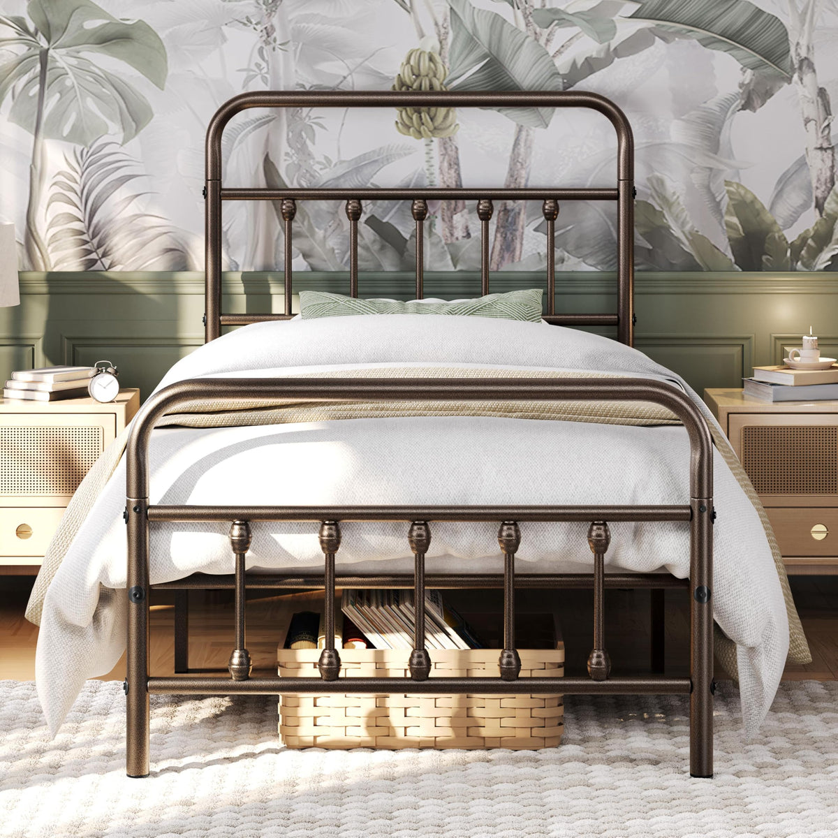 2 Pcs Bed Frame with Headboard, Victorian Vintage Bronze