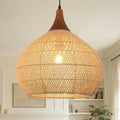 20" Large Rattan Pendant Light, Rattan Chandelier Hand-Woven Boho Pendant Light Fixtures with Solid Wood, Basket